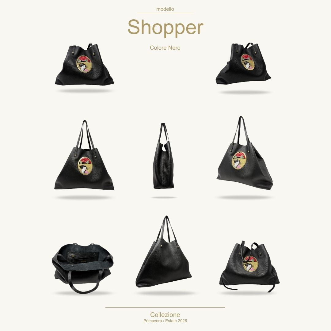 Shopper nera + Cameo Cactus pura seta