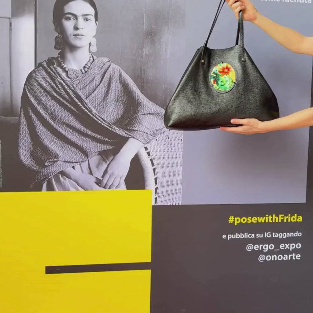 Shopper nera + Cameo Cactus pura seta