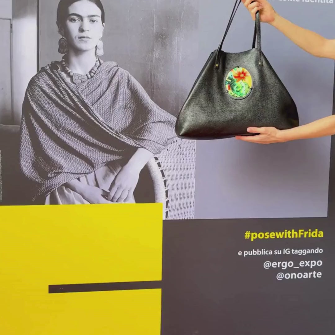 Shopper nera + Cameo Cactus pura seta
